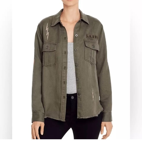 RAILS Loren Lightning Bolts Button Up Top Olive Green Women’s Size XS Lyocell - Picture 14 of 15